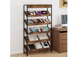 Costway Libreria A 6 Ripiani, Scaffale Espositivo Indipendente Da 161 Cm, Scaffale Con Struttura In Metallo, Scaffale Portaoggetti 90X30X161 Cm Marrone