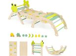 Costway Set Di 3 Strutture Per Arrampicata Da Interno, Triangolo Pieghevole Con Scivolo, Arco Per Arrampicata, Rete, Rampa Doppia, Set Di Mattoncini E 2 Macchinine, Bambini 1+