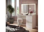 Vicco Tavolo Da Toeletta Viktoria, 110 Cm Con Specchio Led E Sgabello, Bianco
