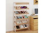 Costway Libreria A 6 Ripiani, Scaffale Espositivo Indipendente Da 161 Cm, Scaffale Con Struttura In Metallo, Scaffale Contenitore 90X30X161 Cm Naturale