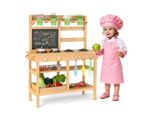 Costway Cucina Da Esterno Per Bambini, Cucina Per Bambini Con Lavagna, Rubinetto, Lavello, Vasi Da Fiori E Accessori Da Giardino, Cucina Da Gioco Da Giardino In Legno, Per Bambini Dai 3 Anni In Su
