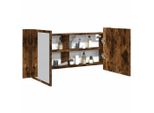 Syfax™ Armadietto A Specchio Con Led Rovere Fumo 100X12X45 Cm