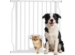 Pawhut Barriera Di Sicurezza Per Scale Barriera Di Sicurezza Per Porte Con Gattaiola Barriera Di Sicurezza Senza Forature 75-85 Cm Barriera Di Sicurezza In Acciaio Per Cani, Animali Domestici Scale, Porte, Bianco