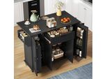 Isola Da Cucina Merax Con Piano Di Lavoro Ribaltabile, Carrello Da Cucina Su Ruote Con 4 Ante E 1 Cassetto, Ripiani Integrati Per Spezie E Portasciugamani, Nero