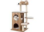 Costway 122 Cm Tiragraffi In Legno, Tiragraffi Per Gatti Con Cuccia A 2 Piani, Piattaforme, Cuscini E Pali In Sisal, Tiragraffi Per Gatti, Mobili Per Gatti, Naturale
