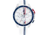 Chronograph Tommy Hilfiger "Bank", Weiß, Armbanduhren, Herren, Chronograph, Quarzuhr, Armbanduhr, Herrenuhr, Silikonarmband, Analog, Stoppfunktion