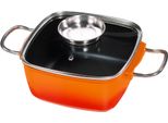 BräTer King "3 L, Aluguss", Orange, B:20Cm H:9,5Cm L:20Cm, TöPfe, Mit Glasdeckel Und Aromaknopf, Induktion, Keramikbeschichtung