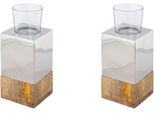 Teelichthalter Creativ Home "Kerzenhalter Tower", Silber (Silberfarben), B:8Cm H:18Cm T:8Cm, Edelstahl, Glas, Massivholz, Kerzenhalter, Teelichthalter, Aus Holz, Edelstahl Und Glas