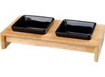 Set Di Ciotole, Ceramica/Legno 2 × 0,2 L/10 × 10 Cm/28 × 5 × 15 Cm Nero/Marrone Chiaro