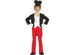 Costume Da Topo Carnevale Bambini Set Cappotto Nero Bianco Rosso Cappello Oro, Taglia: 98/104 Colore: Nero