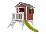 Axi Beach Lodge Xl Casa Bambini Con Pavimento E Scivolo Verde | Giardino / Casetta Da Gioco All'aperto In Legno Rosso | Torre Di Gioco Per Bambini