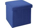 Intirilife Sgabello Pieghevole 38X38X38 Cm In Blu Mare - Cubo Di Seduta Con Vano Portaoggetti E Coperchio In Tessuto Effetto Lino - Cubo Di Seduta Poggiapiedi Scatola Portaoggetti Panca A Cassapanca