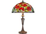 Casa Padrino Lampada Da Tavolo Tiffany Color Bronzo / Multicolore Ø 40 X H. 60 Cm - Lampada Sgabello Fatta A Mano