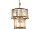 Casa Padrino Lampada A Sospensione In Ottone Antico Ø 52,5 X H. 83 Cm - Lampada A Sospensione Rotonda In Ottone Con Vetro Lavorato A Mano
