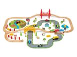 Bigjigs Rail Binario In Legno Per Treni Con Strada Di Campagna 80 Pezzi