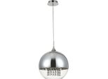 Casa Padrino Lampada A Sospensione Argento Ø 30 X H. 28 Cm - Lampada A Sospensione Con Paralume Rotondo E Pendagli In Cristallo Pregiato
