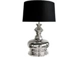 Casa Padrino Lampada Da Tavolo Argento / Nero Ø 44 X H. 75 Cm - Lampada Da Tavolo Rotonda In Ottone Con Paralume