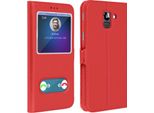 Samsung Galaxy J6 Flip Cover Con Doppia Finestra E Funzione Stand - Rosso