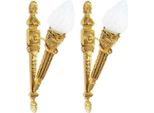 Casa Padrino Set Di Lampade Da Parete Barocche Oro / Bianco 15 X 25 X H. 60 Cm - Lampade Da Parete In Bronzo Dorato Con Design A Torcia