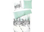 Biancheria Da Letto Hahn Renforce Verde Bianco Città Dimensioni: 155X220 Cm + 80X80 Cm