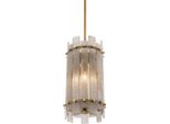 Casa Padrino Lampadario Color Ottone Antico Ø 27 X H. 52 Cm - Lampadario Rotondo Con Vetro Soffiato A Bocca