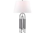 Casa Padrino Lampada Da Tavolo Argento / Nero / Bianco Ø 40,6 X H. 73,7 Cm - Lampada In Metallo Nobile Con Paralume In Pelle E Lino Di Alta Qualità - Qualità