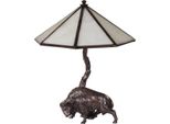 Casa Padrino Lampada Da Tavolo Con Figura In Bronzo Bisonte Bronzo / Bianco 42 X 42 X H. 50 Cm - Collezione Luxury