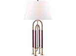 Casa Padrino Lampada Da Tavolo In Ottone Antico/Marrone/Bianco Ø 40,6 X H. 73,7 Cm - Lampada In Metallo Nobile Con Paralume In Pelle E Lino Di Alta Qualità - Qualità