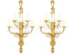 Casa Padrino Set Di Lampade Da Parete Barocche Oro / Bianco 35 X 20 X H. 95 Cm - Lampade Da Parete In Bronzo Dorato - Magnifiche Lampade Barocche