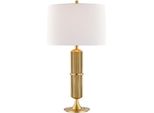 Casa Padrino Lampada Da Tavolo In Ottone Antico / Bianco Ø 38 X H. 71 Cm - Lampada Da Tavolo Con Paralume Rotondo In Lino