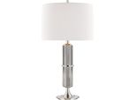 Casa Padrino Lampada Da Tavolo Argento / Bianco Ø 38 X H. 71 Cm - Lampada Da Tavolo Con Paralume Rotondo In Lino