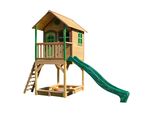 Axi Sarah Casa Bambini Con Pavimento, Sabbiera E Scivolo Verde | Casetta Da Gioco Per Giardino / Esterno In Marrone E Verde In Legno | Parco Giochi Per Bambini