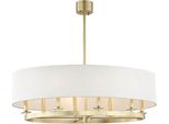 Casa Padrino Lampada A Sospensione Color Ottone Antico / Color Crema Ø 51,4 X H. 29,9 Cm - Lampada A Sospensione Rotonda In Metallo Con Tessuto Di Lino