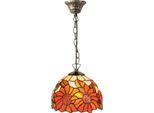 Casa Padrino Lampada A Sospensione Tiffany Girasoli Arancione / Multicolore Ø 20 X H. 78 Cm - Lampada A Sospensione Realizzata A Mano In 135 Parti
