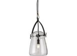 Casa Padrino Lampada A Sospensione Nera Ø 20,3 X H. 41,3 Cm - Lampada A Sospensione Con Paralume Rotondo In Vetro