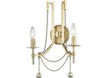 Casa Padrino Lampada Da Parete Doppia In Stile Liberty Color Ottone Antico 32,4 X 17,2 X H. 46,4 Cm - Lampada Da Parete Con Perle Di Metallo