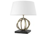 Casa Padrino Lampada Da Tavolo In Ottone Antico / Nero / Bianco Ø 50 X H. 57 Cm - Lampada Da Tavolo In Ottone Con Base In Marmo E Paralume Rotondo