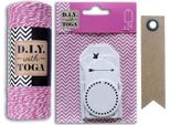 24 Etichette Bianche Perforate + Spago Bianco-Fucsia 100 M + 20 Etichette Kraft A Gagliardetto