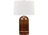 Casa Padrino Lampada Da Tavolo Marrone / Ottone Antico / Bianco Ø 40,6 X H. 66 Cm - Elegante Lampada Da Tavolo In Legno Massiccio Con Paralume Rotondo In Lino