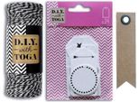 24 Etichette Bianche Perforate + Spago Bianco E Nero 100 M + 20 Etichette Kraft A Gagliardetto