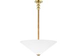 Casa Padrino Lampada A Sospensione In Ottone Antico / Bianco Ø 61 X H. 57-126 Cm - Lampada A Sospensione Con Paralume Rotondo In Vetro