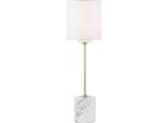 Casa Padrino Lampada Da Tavolo In Ottone Antico / Bianco Ø 15,9 X H. 55,9 Cm - Lampada Da Tavolo Moderna Rotonda Con Paralume In Seta Artificiale E Base In Marmo
