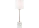 Casa Padrino Lampada Da Tavolo Rame / Bianco Ø 15,9 X H. 55,9 Cm - Lampada Da Tavolo Moderna Rotonda Con Paralume In Seta Artificiale E Base In Marmo
