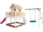 Axi Liam Casetta Con Pavimento, Sabbiera, Altalena A Nido E Scivolo Viola | Casa Da Gioco Per Giardino / Esterno In Marrone E Bianco Da Legno | Parco Giochi Per Bambini