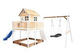 Axi Liam Casetta Con Pavimento, Sabbiera, Altalena A Nido E Scivolo Blu | Casa Da Gioco Per Giardino / Esterno In Marrone E Bianco Da Legno | Parco Giochi Per Bambini