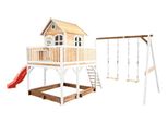 Axi Liam Casetta Con Pavimento, Sabbiera, Doppia Altalena E Scivolo Rosso | Casa Da Gioco Per Giardino / Esterno In Marrone E Bianco Da Legno | Parco Giochi Per Bambini