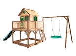 Axi Liam Casetta Con Pavimento, Sabbiera, Scivolo Verde E Altalena A Nido D'ape | Casa Da Gioco Per Giardino / Esterno In Marrone & Verde Da Legno | Parco Giochi Per Bambini