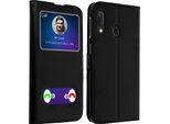 Avizar, Samsung Galaxy A20E Flip Cover Con Doppia Finestra E Funzione Stand, Nero