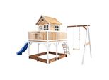 Axi Liam Casetta Con Pavimento, Sabbiera, Altalena Singola E Scivolo Blu | Casa Da Gioco Per Giardino / Esterno In Marrone E Bianco Da Legno | Parco Giochi Per Parco Giochi Per Bambini
