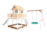 Axi Liam Casetta Con Pavimento, Sabbiera, Altalena A Nido E Scivolo Bianco | Casa Da Gioco Per Giardino / Esterno In Marrone E Bianco Da Legno | Parco Giochi Per Bambini